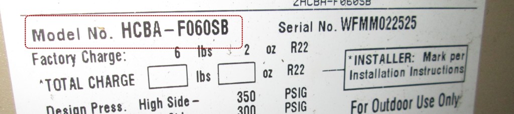 Air Conditioner outdoor unit label model number