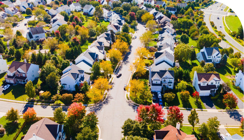 Suburban homes and beautiful autumn leaves