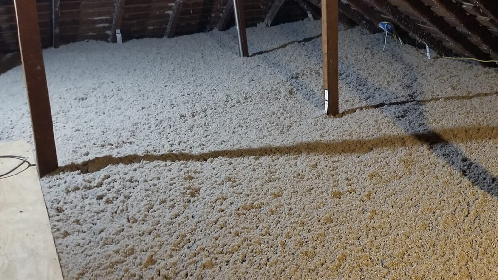 Attic with blown insulation