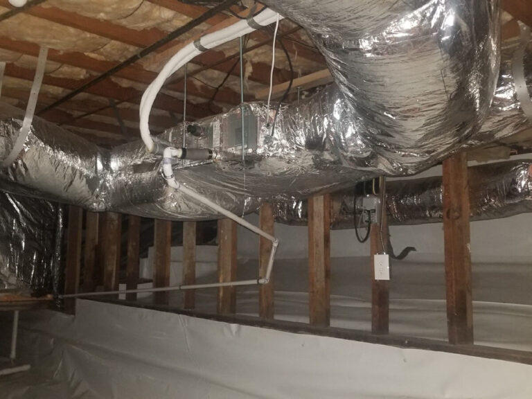 Heating and cooling heat pump in an encapsulated crawlspace